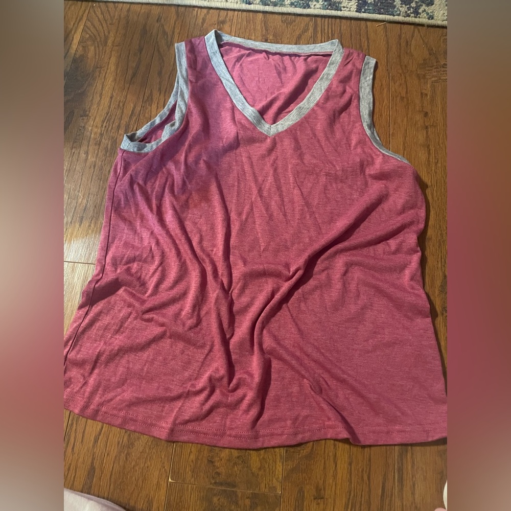 SHEIN Pink and Gray V-Neck Tank Top
